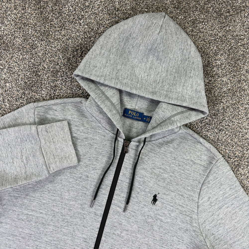 Polo Ralph Lauren Mens Medium Full Zip Hoodie Heather Grey Pony Logo Active
